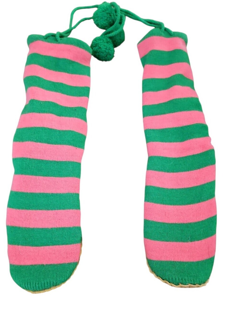 NWOT - Y2K Green & Pink Striped Pom-Pom Slipper Socks